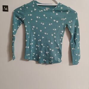 GAP Teal Green Long Sleeve Heart Print Top
